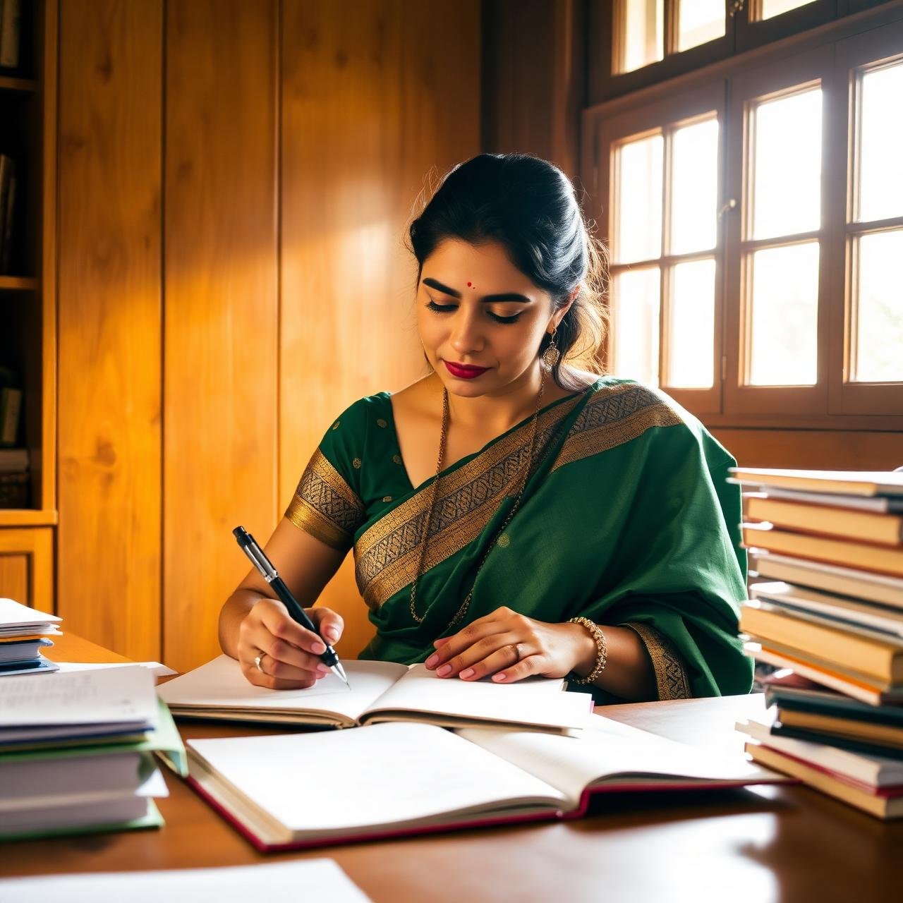 Woman doing handwriting work from home