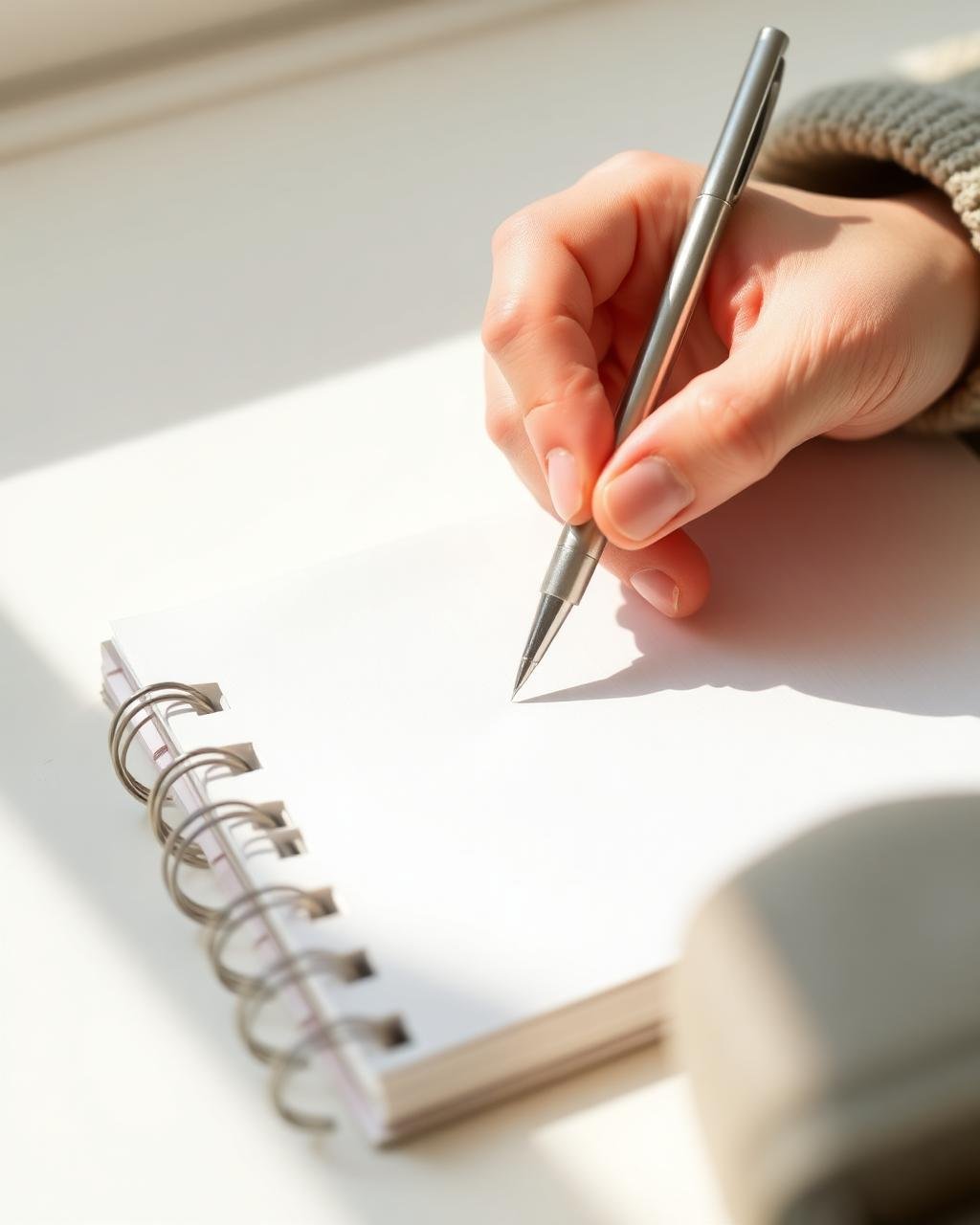 Person completing handwriting work in a notebook at home